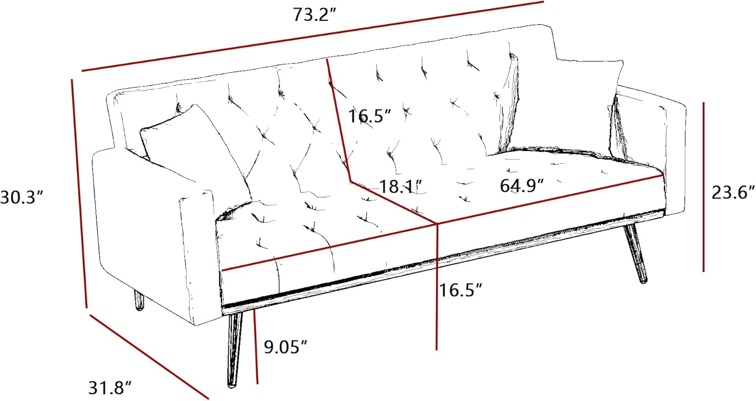 Black Convertible Folding Futon Sofa Bed for Compact Living Space U10765