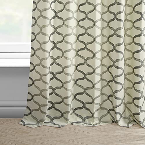 HPD Half Price Drapes Grommet Wavy Geometric Printed Curtains 108 Inches Long Cotton Curtains 1 Panel Room Darkening Window Curtains 50W x 108L Wavy Silver Grey G8137