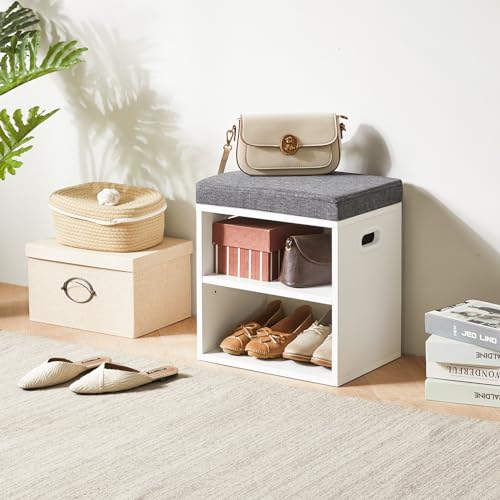 YMYNY Shoe Storage Bench with Cushion, 2 Tier Shoe Rack, White L977