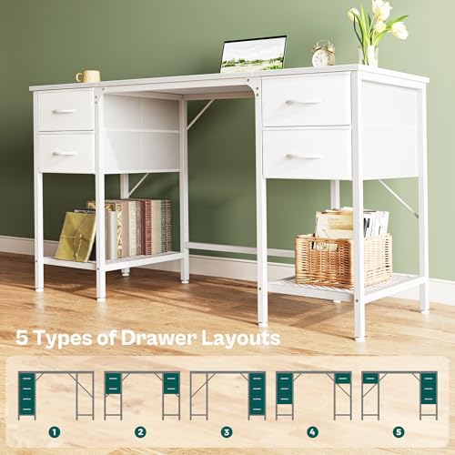 55 Inch Computer Desk with 4 Drawers, Mesh Shelf, Rustic Brown H30275