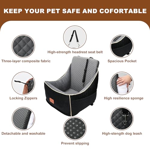 Dog Car Seat for Small Dogs, Detachable & Washable Booster Seat, Black V12269