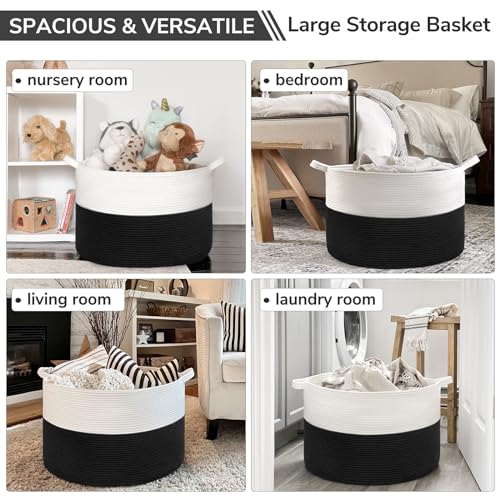 INDRESSME Large Cotton Rope Storage Basket with Handles, 90L Grey A656