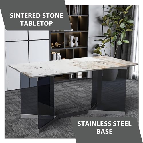 LeisureMod Oryn Series Rectangular Dining Table, 71 Inch, Medium Grey P759