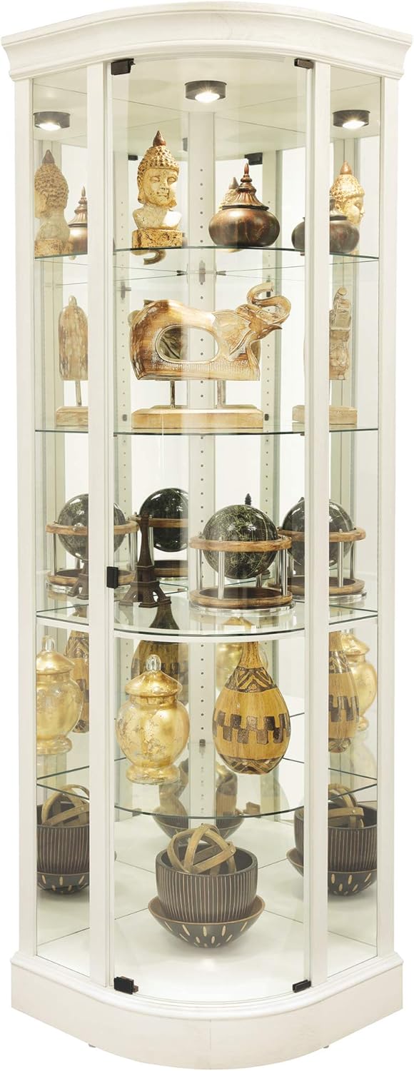Howard Miller Marlowe IV Corner Curio Cabinet, Aged Linen Finish, Four Glass Shelves U552