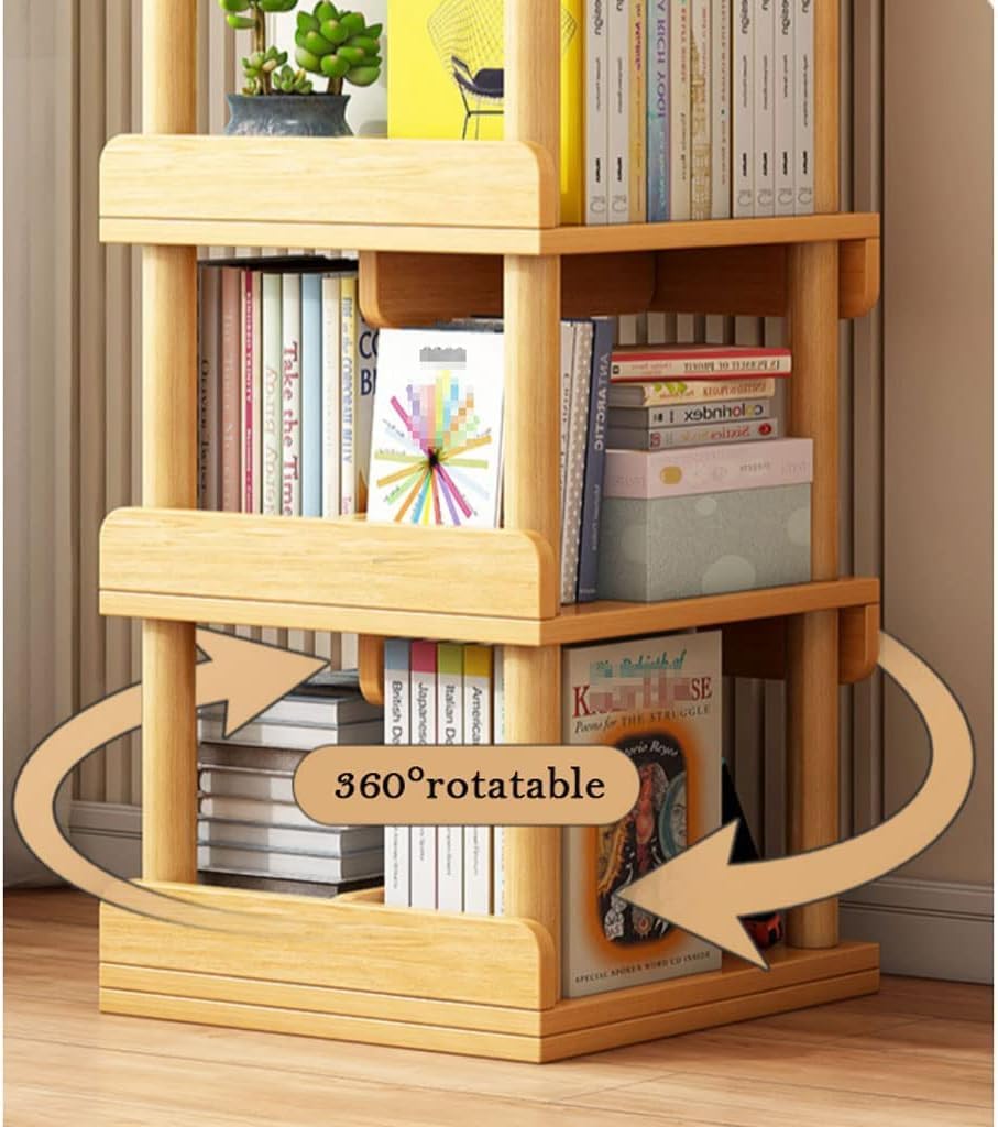 Flexible Bookcases 360° Rotating Bookshelf Wooden Square Standing Bookcase T6235