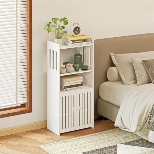 Bathroom Storage Cabinet 4-Tier Freestanding Organizer with Door, White V992