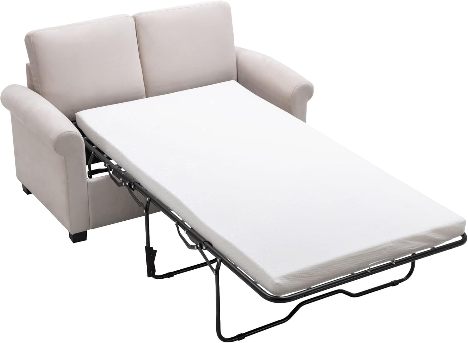 58.3" Pull Out Sofa Bed,Sleeper Sofa Bed with Premium Twin Size Mattress Pad,2-in-1 Pull Out Couch Bed,Loveseat Sleeper for Living Room,Small Apartment, Beige White