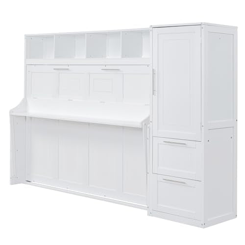 Merax Gray Murphy Bed Wall with Closet and Drawers, Queen T86584