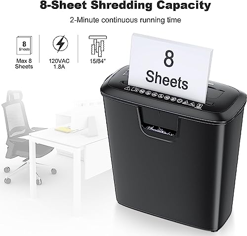 Bonsaii 8-Sheet Strip-Cut Paper Shredder for Home Office with Overheat Protection W36896