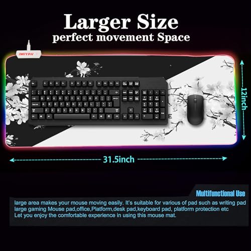 JMIYAV Gaming Mouse Pad RGB Black Non-Slip Rubber Base Extra Large 31.5x12In V498