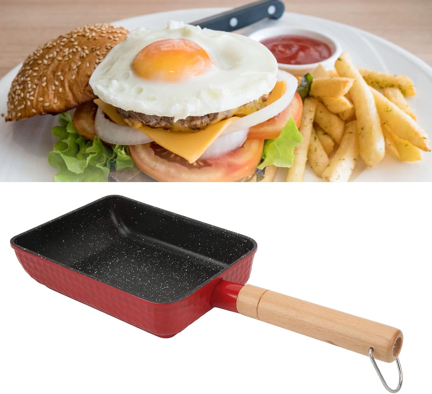 Tamagoyaki Pan, Japanese Omelet Egg Pan Non Stick, 7" x 5", Red G14656