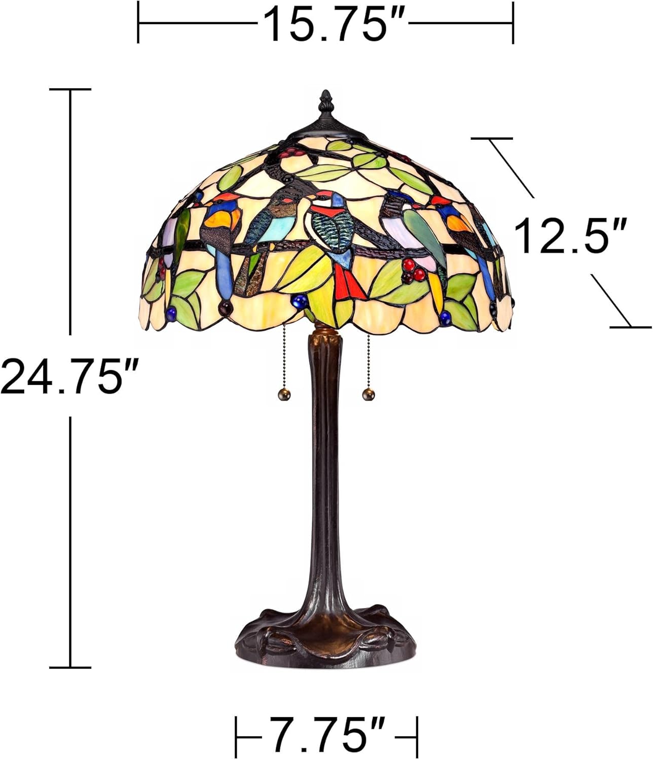 Robert Louis Tiffany Traditional Tiffany Style Table Lamp 24.75" Bronze Tropical Birds Stained Glass F3276