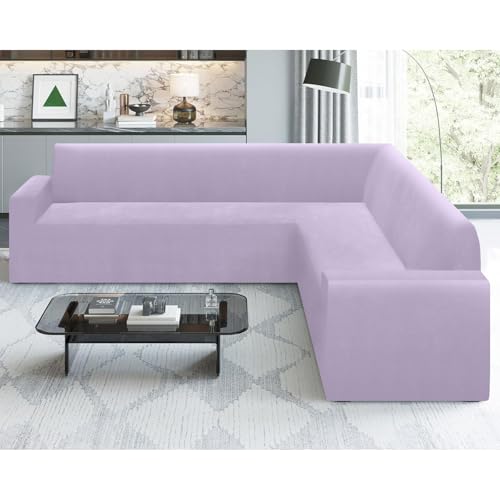 Velvet L Shaped Sofa Cover for Living Room, Non Slip with Elastic Bottom, Dark Brown, X-Large W2268