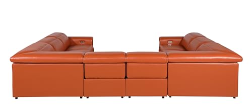 Riccardo 8-Piece Italian Leather U-Shaped Sectional Couch with Power Reclining Seats, Dark Grey G909366