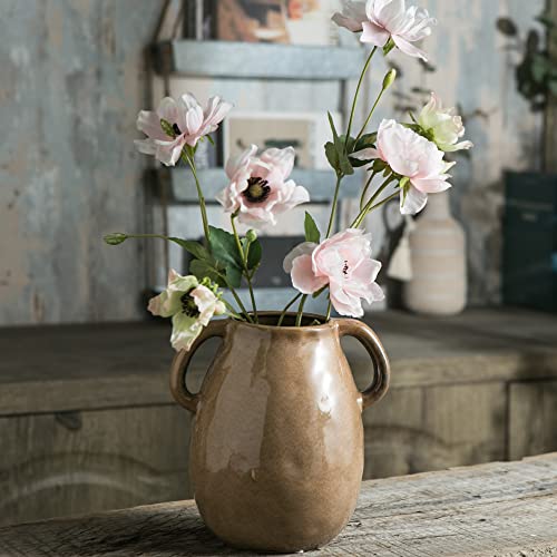 Brown Ceramic Vase with Big Handles for Home Decor U7056