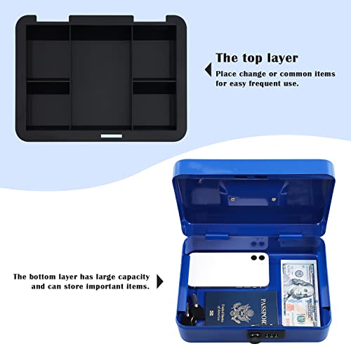 xydled Cash Box with Money Tray and Key Lock, Metal, Black P673433
