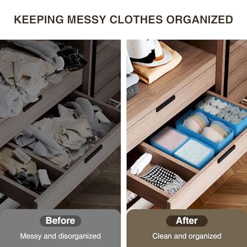 DIMJ Drawer Organizer Clothes, Set of 4 Foldable Fabric Dividers, Light Grey L613