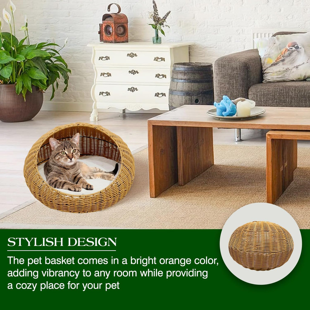 Poly Rattan Pet Bed Basket for Small Cats & Dogs with Removable Washable Cushion F174815