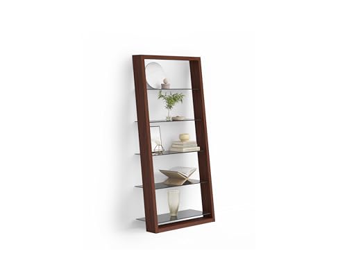 BDI Furniture Eileen Leaning Shelf with 5 Tempered Glass Shelves, Charcoal Stained Ash E1788