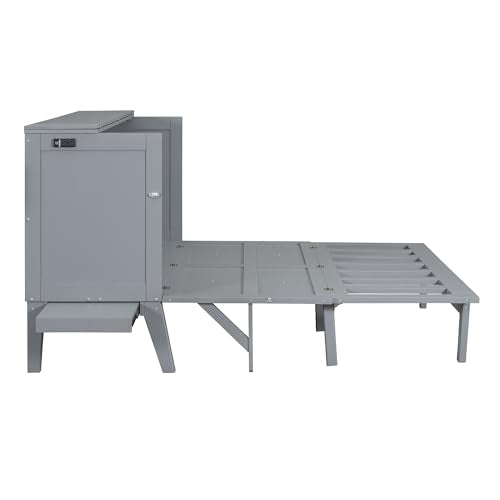 Queen Murphy Bed with USB Port and Foldable Desk, White P3625