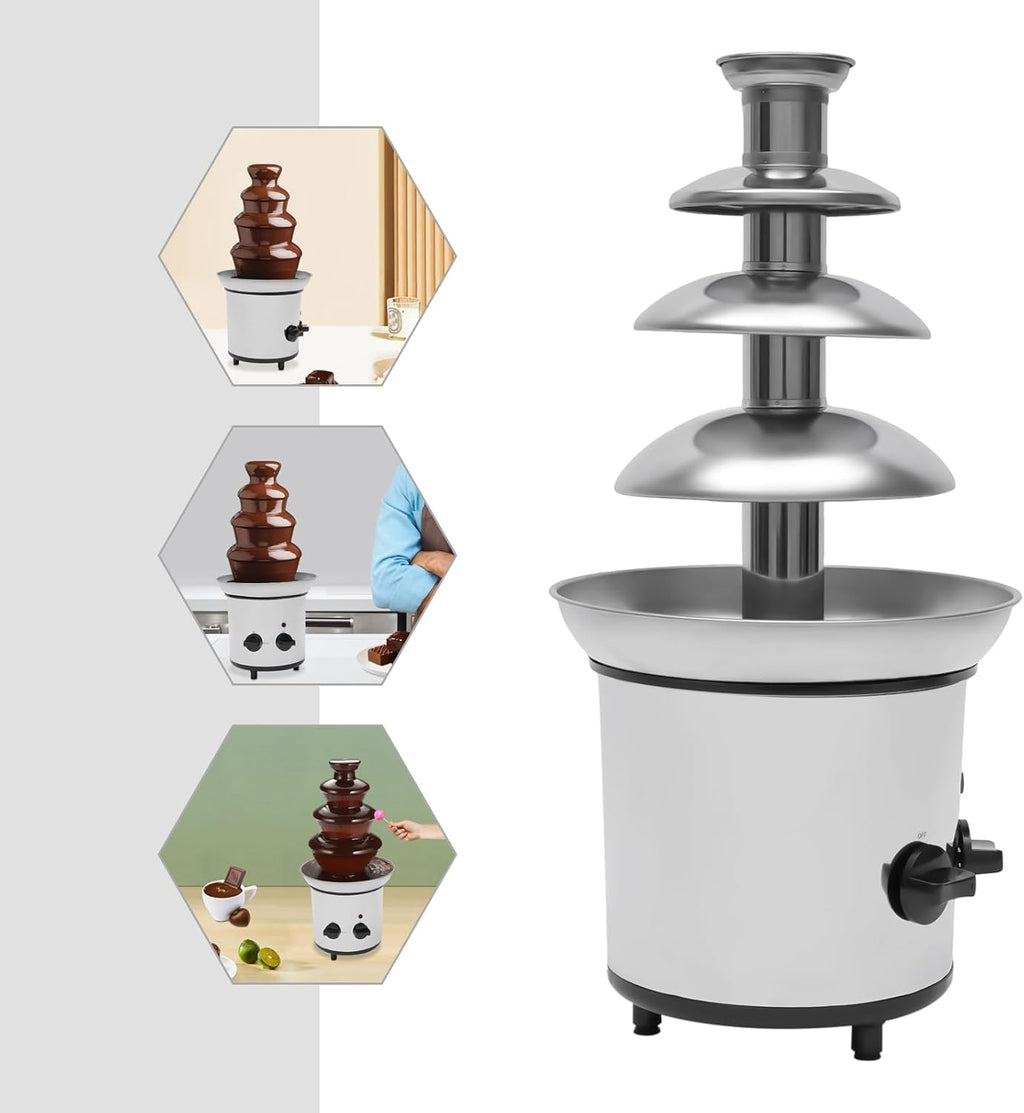 4-Tier Chocolate Fountain Machine Stainless Steel Fondue for Parties 110V S136