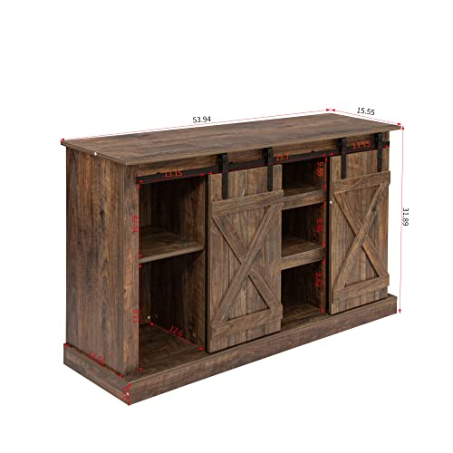 Yoglad Wooden Farmhouse TV Stand with Sliding Barn Doors, 53.9 Inch Entertainment Center D60898