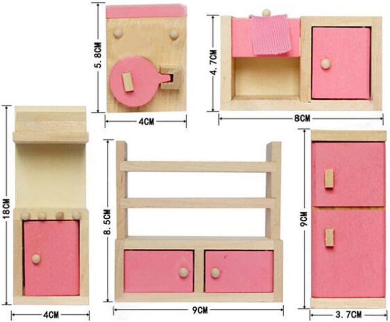 Wooden Dollhouse Furniture Set for Kids, Pink V808