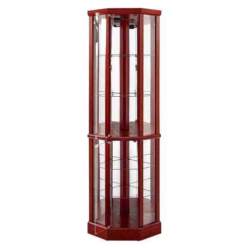 Lighted Corner Curio Cabinet with Tempered Glass Door, Walnut N1824