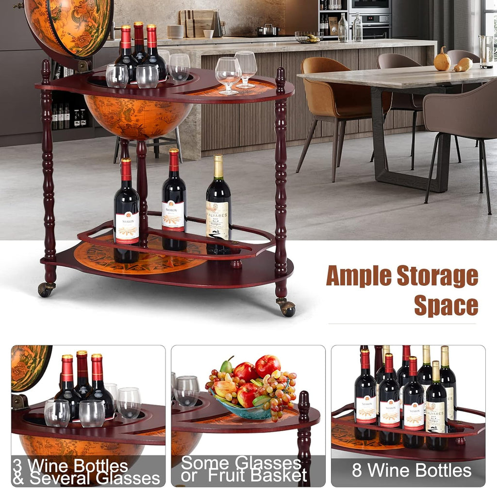 Goplus Globe Bar Liquor Cabinet with Wheels F67900