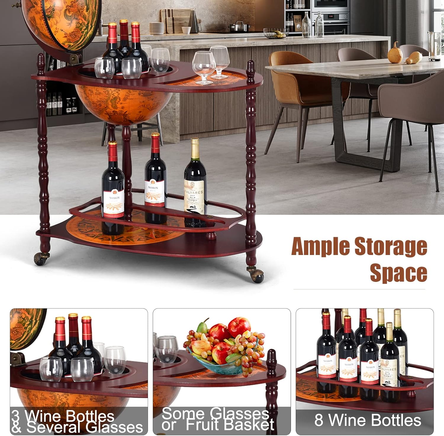 Goplus Globe Bar Liquor Cabinet with Wheels F67900
