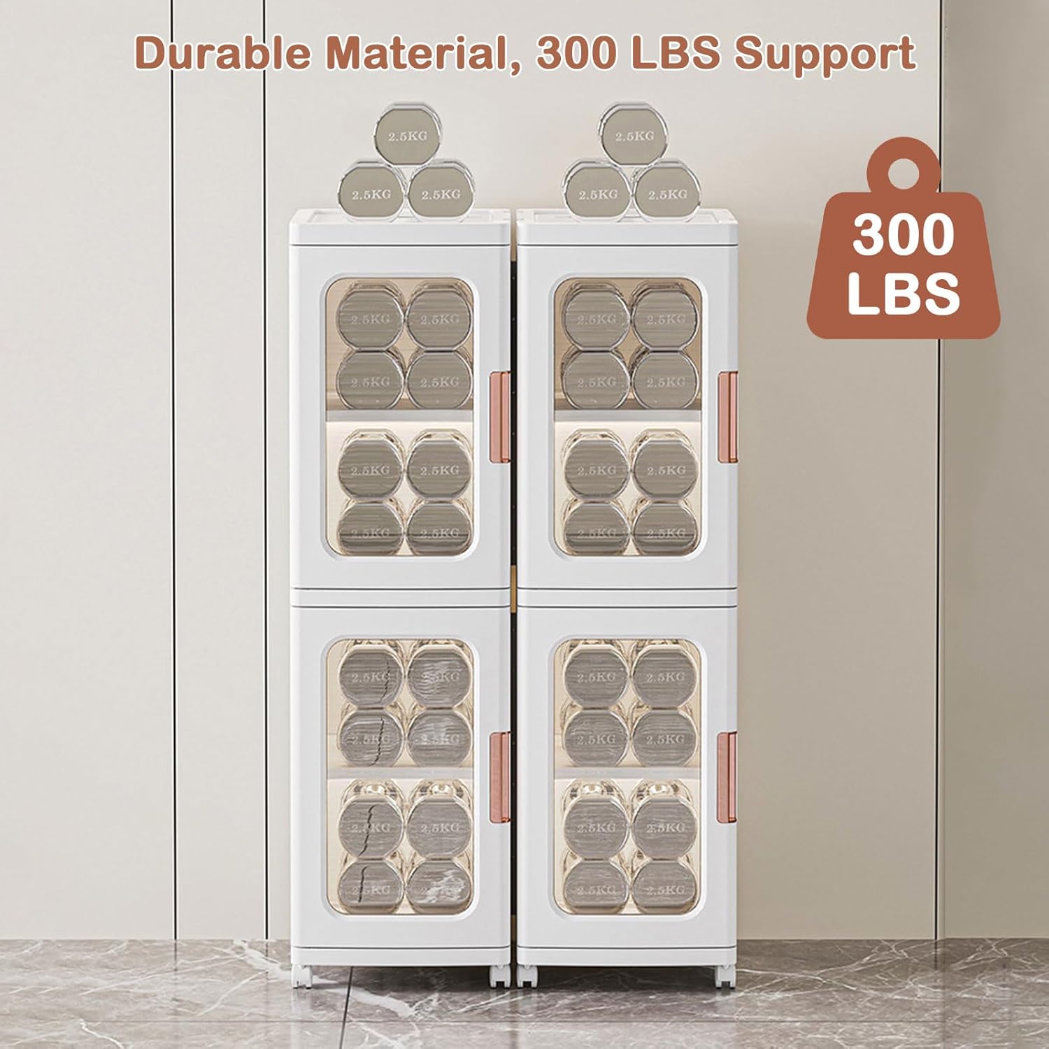 65" Narrow Tall Plastic Storage Cabinet with Shelves and Wheels F7739