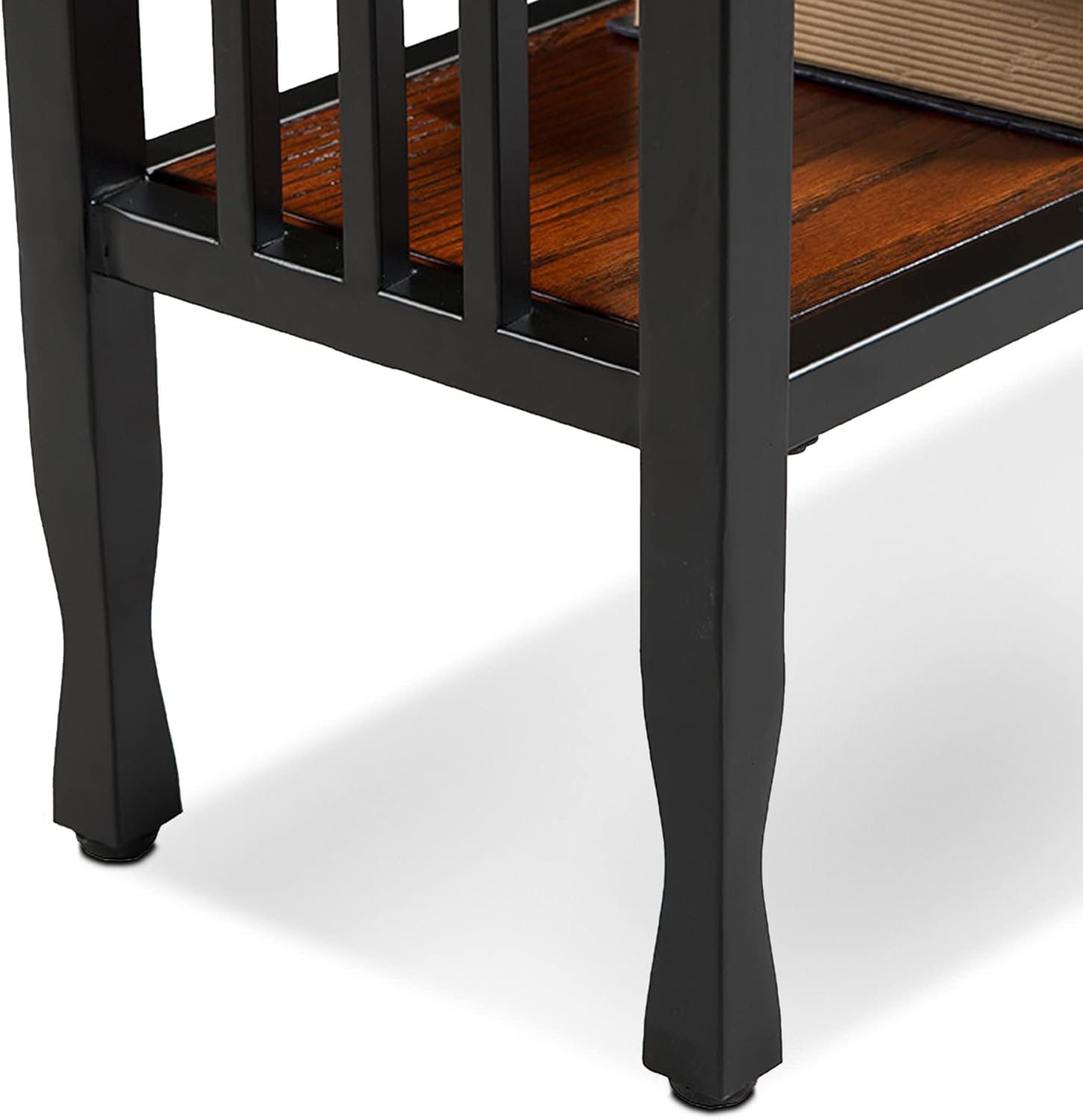 Leick Home Ironcraft Rustic Narrow Chairside Table with Shelf, Mission Oak and Matte Black F405