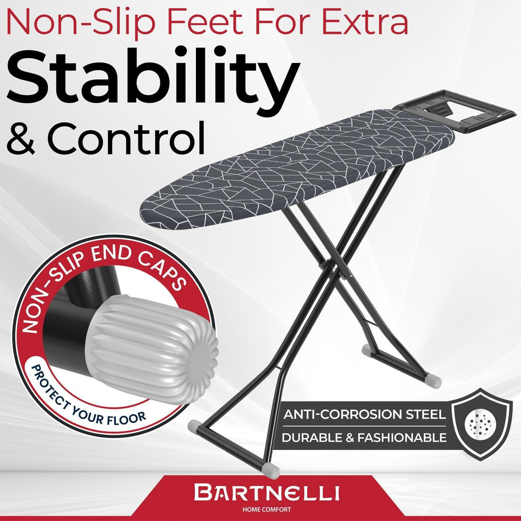 Bartnelli Ironing Board with Iron Rest, 13x43 Surface, Adjustable Height A4363