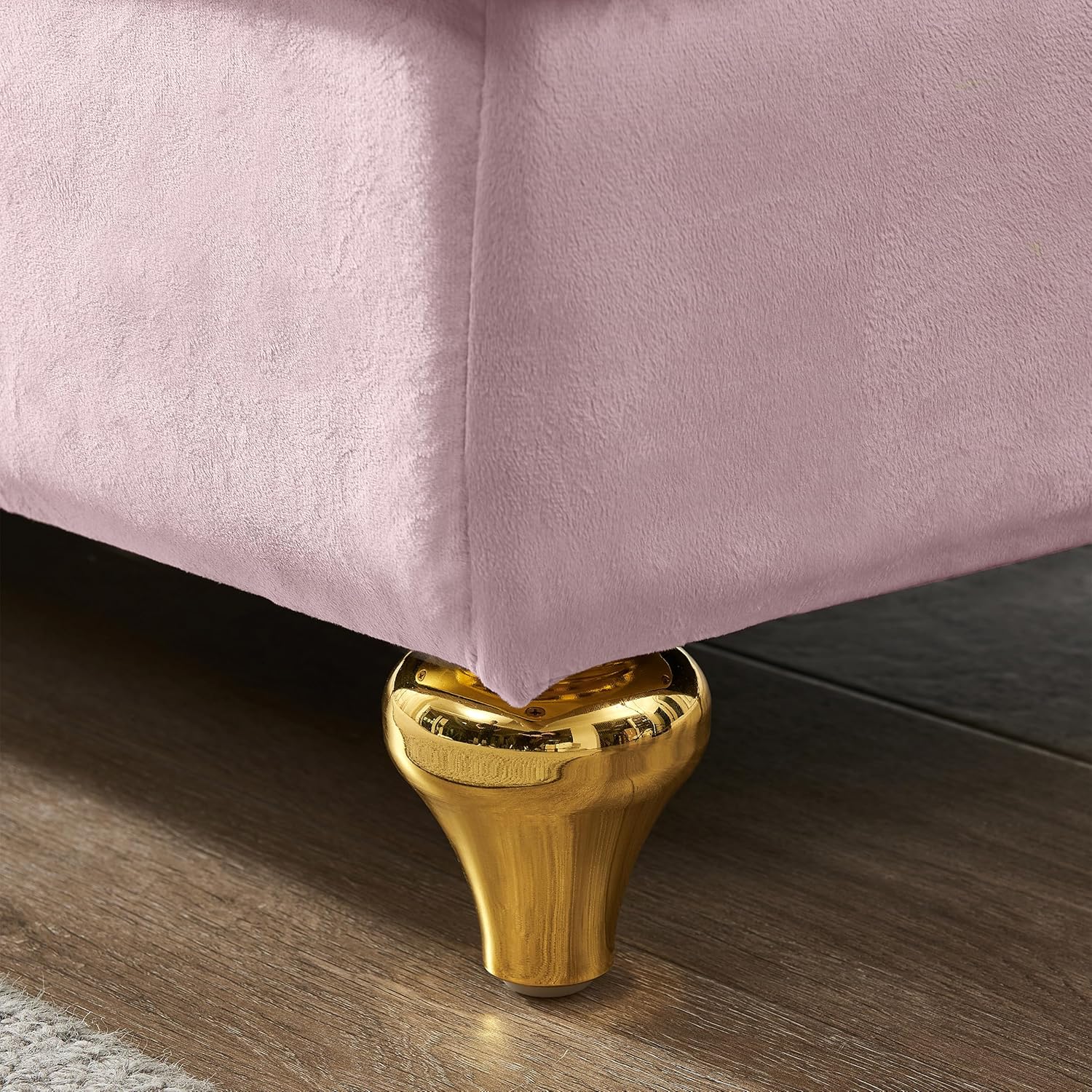 Modern Upholstered Chaise Lounge Chair with Storage, Velvet, Gold Metal Legs, Pink P94677