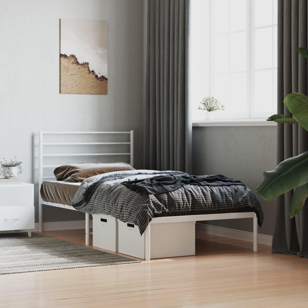 Asomie Metal Bed Frame with Headboard White I247478