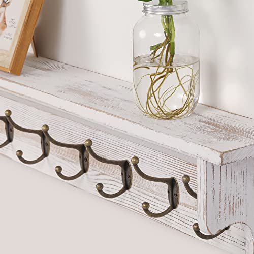 35" Wall Mount Coat Rack with Shelf, Rustic Wooden Entryway Organizer, White B979806