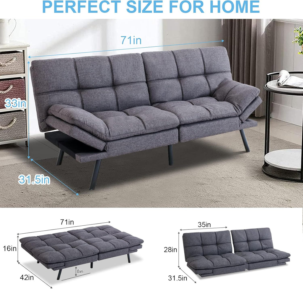 MUUEGM Futon Convertible Memory Foam Couch Bed, Grey L611586