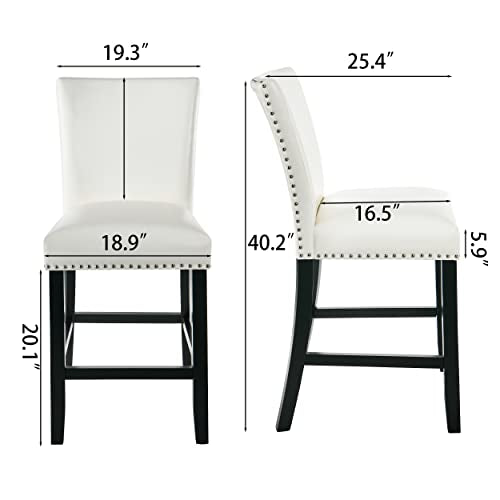 Glass Counter Height Bar Table Stools Set of 2, 42" Round Tempered Glass Top, Ivory White L952459