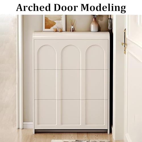 Shoe Storage Cabinet with 2 Flip Drawers, White, Slim for Entryway H23042