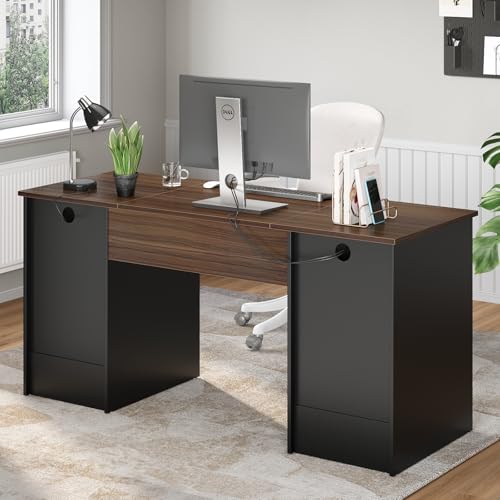 Bestier 59" Computer Desk with 4 Drawers and Storage, Cherry J43092