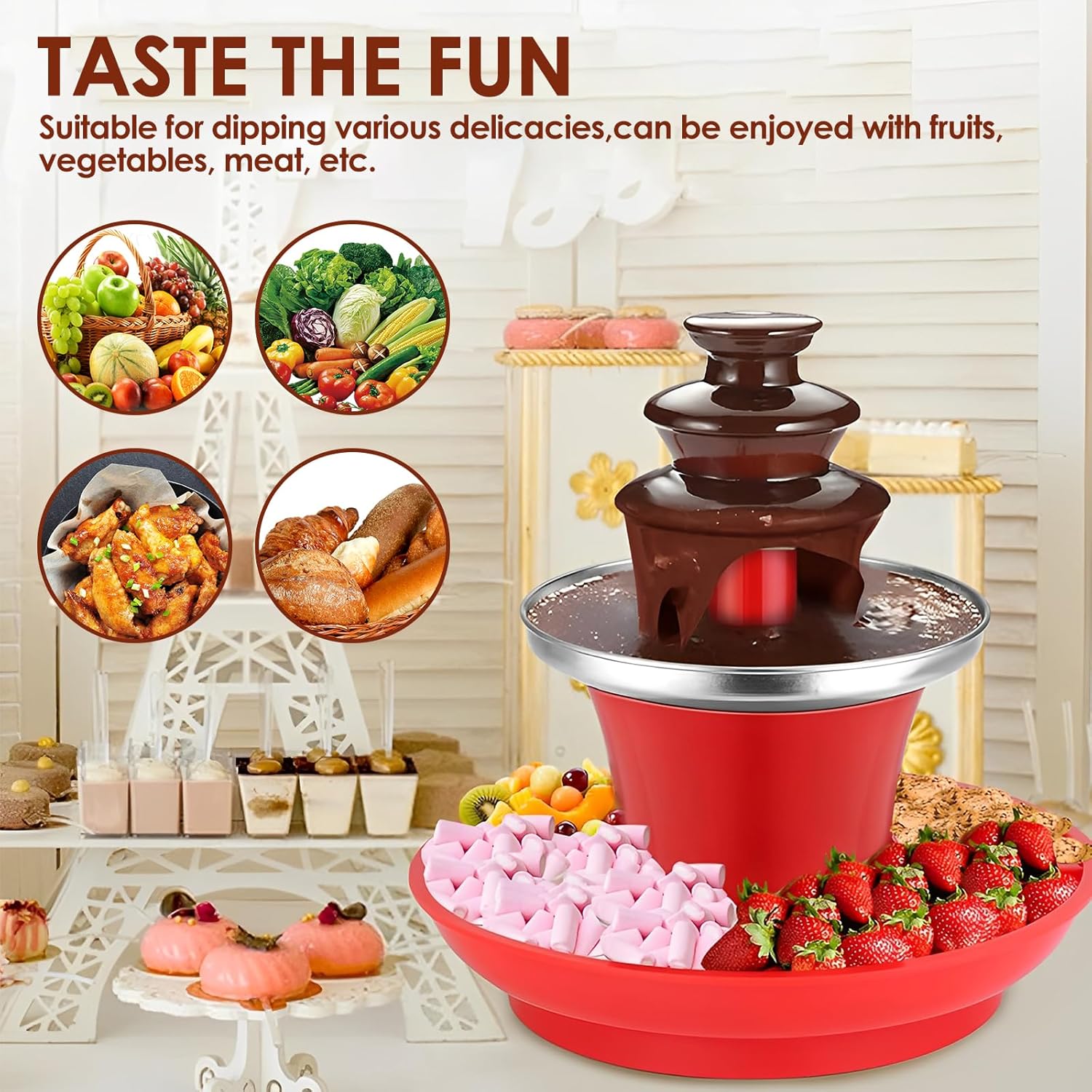 3 Layer Stainless Steel Electric Chocolate Fountain with Serving Tray C512922