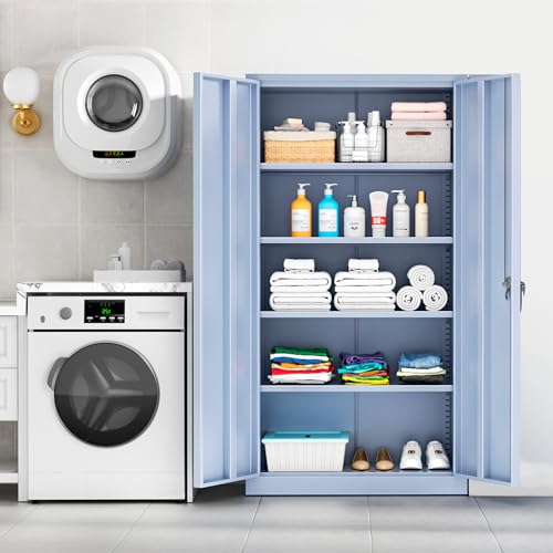Pataku Metal Storage Cabinet with Doors and Shelves, 42" H, Black W15931