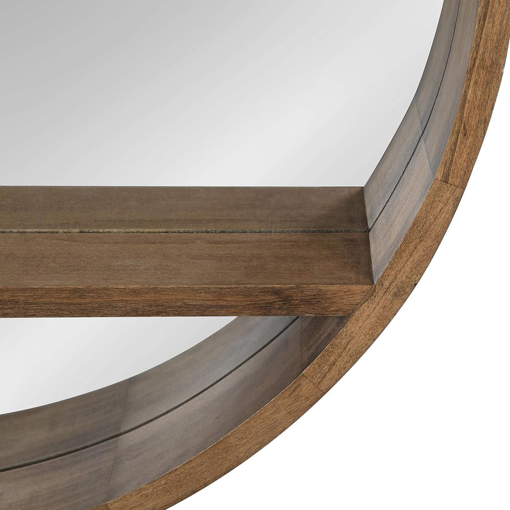 Kate and Laurel Hutton Round Mirror with Shelf, 30" Diameter, Rustic Brown K611
