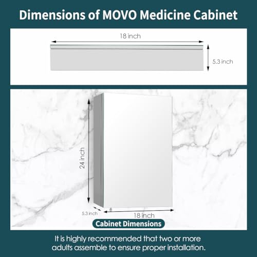 Movo Medicine Cabinet Mirror 18x24 Frameless Bathroom Wall Mount J496
