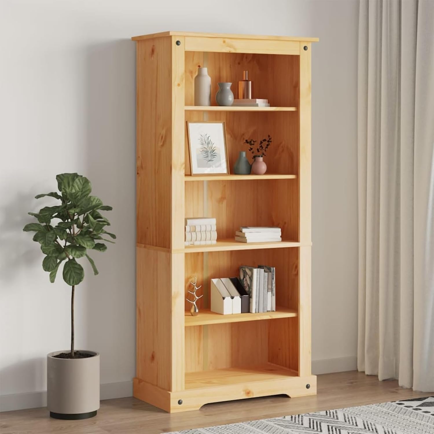 5-Tier Bookcase Office Furniture Bookshelf for Bedroom Bookshelve Office Bookcase Mexican Pine Corona 31.9""x15.7""x66.9"", Brown