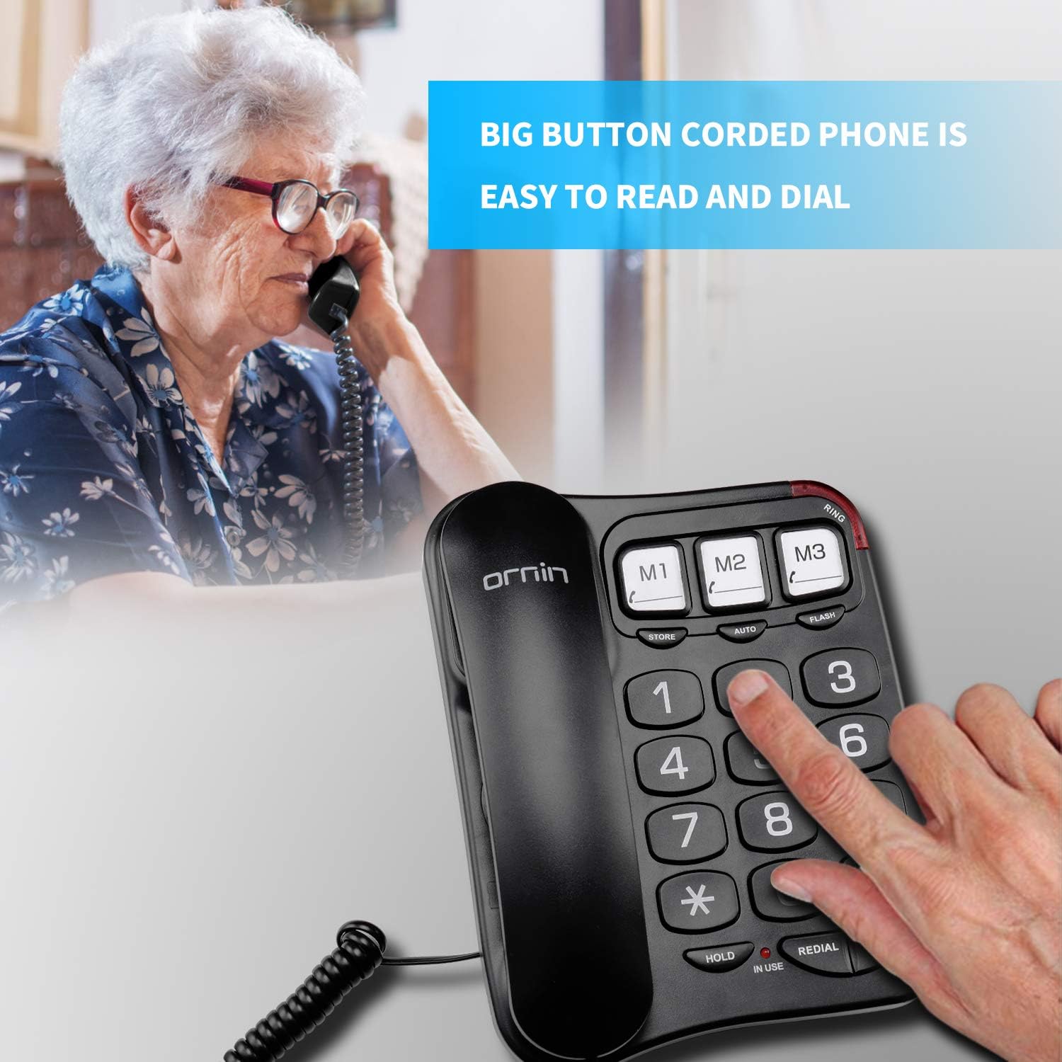 Big Button Corded Telephone with Speaker, Desk Phone (Black) V26529