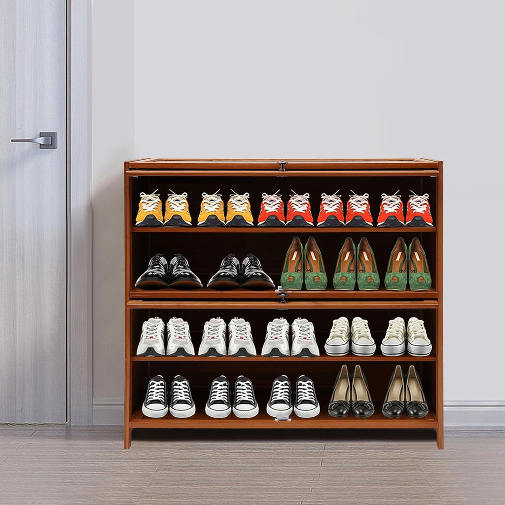 Bamboo 4-Tier Shoe Rack Brown Retro Storage Cabinet C36385