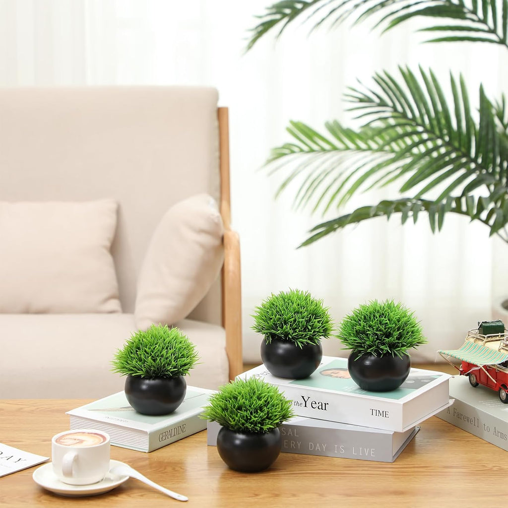 4 Pack Artificial Succulents in Matte Black Ceramic Pots for Office Desk Decor Z5029