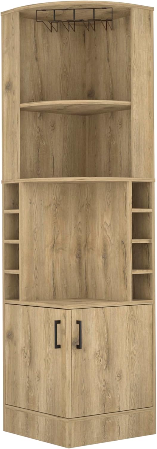 Corner Bar Cabinet with Wine Storage, Aged Oak K739