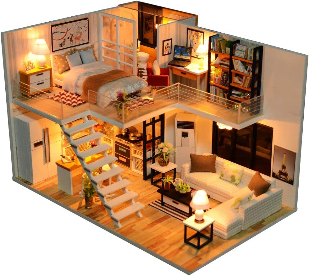 CUTEBEE Dollhouse Miniature with Furniture, DIY Dollhouse Kit Plus Dust Proof and Music Movement, 1:24 Scale Creative Room for Valentine's Day Gift Idea for boys